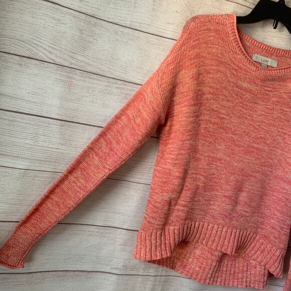 LOFT Pink Pullover Sweater Short Hi Low Bottom Long Sleeve Ribbed Detail Size XS - Picture 8 of 14